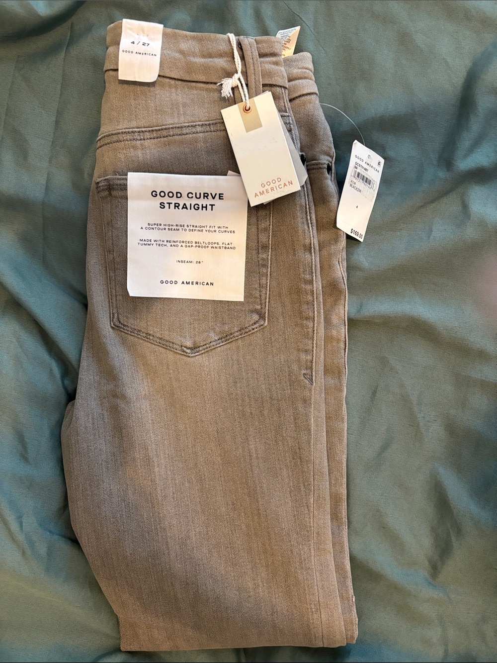 Good American Straight Leg Jeans in Taupe